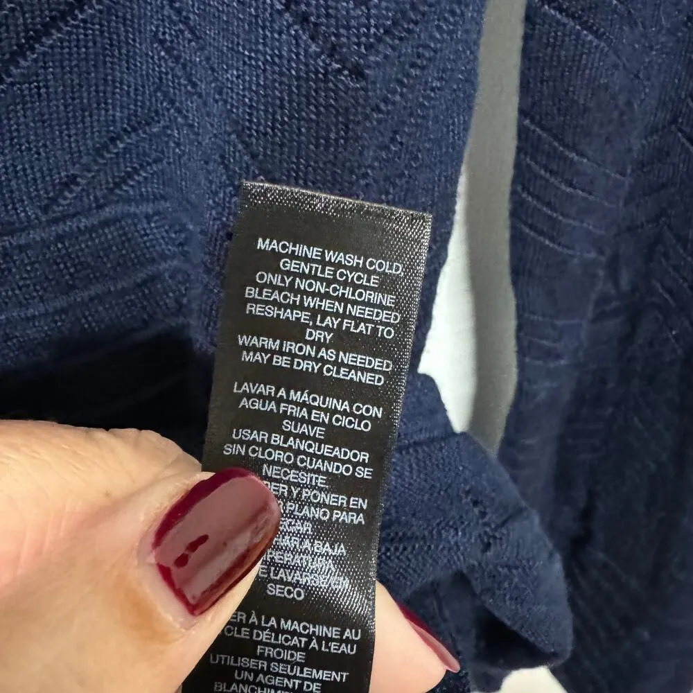 White House Black Market Navy Blue Scallop Hem Long Sleeve Top Lace Up Small - Image 7