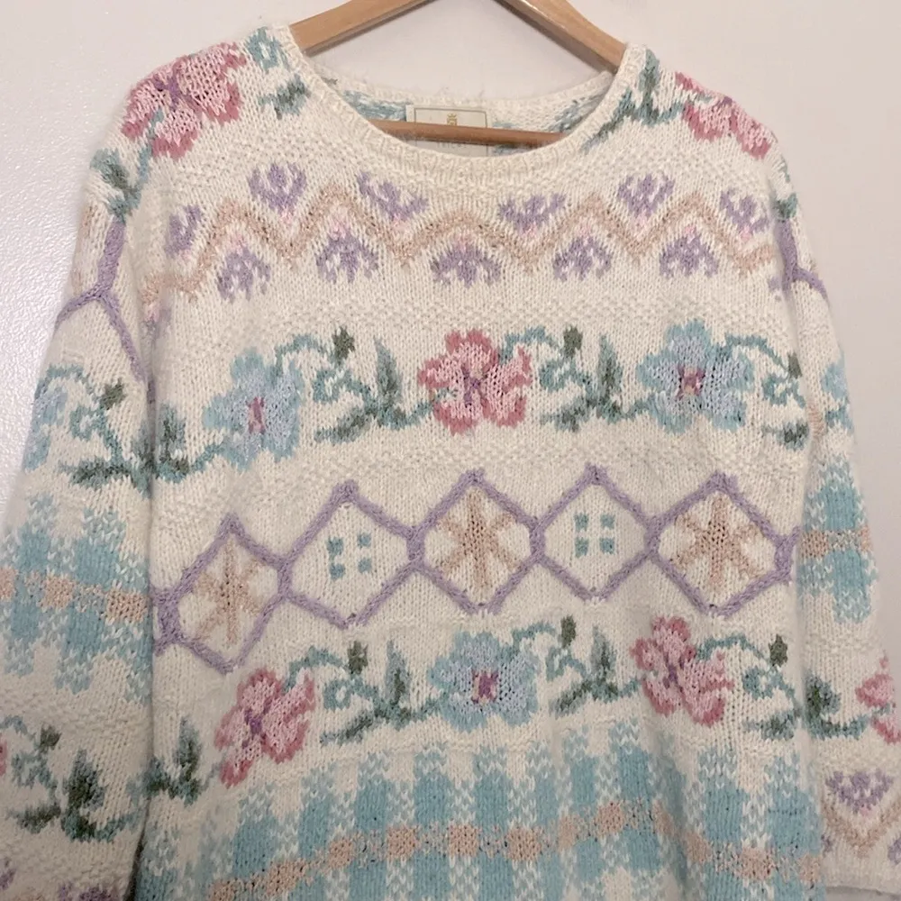 Express Tricot Vintage 90’s Floral Angora Silk Blend Sweater Size S - Image 3