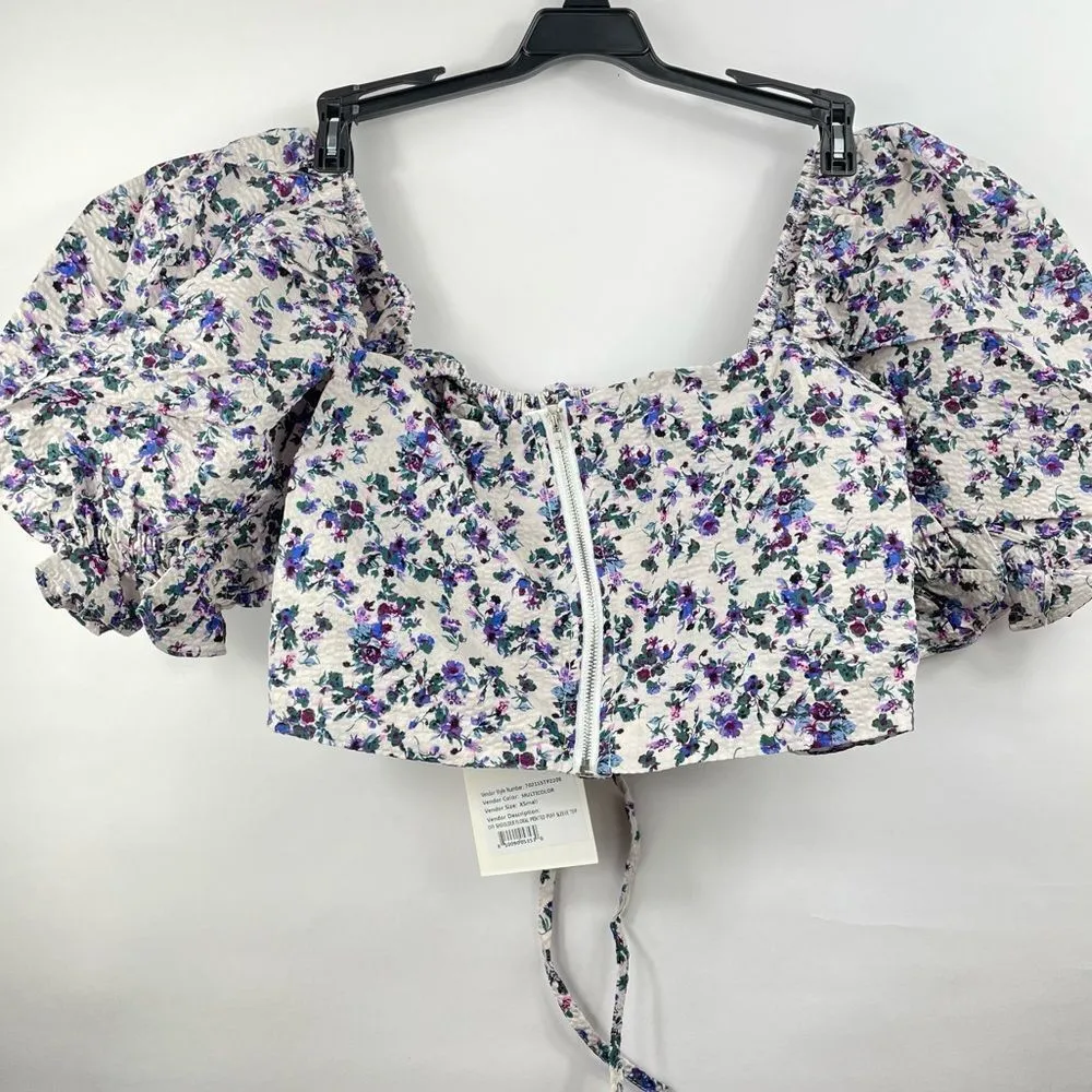 70/21 Off-Shoulder floral print puff sleeve crop top Small - Image 4