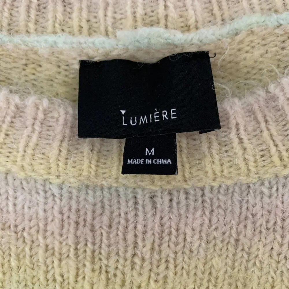 Lumiere Pastel Rainbow Striped Knit Sweater Soft Cozy Pullover Medium - Image 4