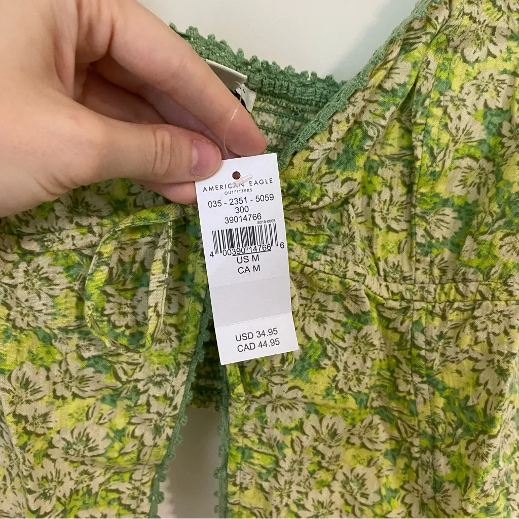 NWT American Eagle Tie Front Green Floral Tank size Medium - Image 6