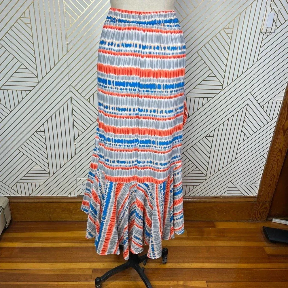 Tolani Miri Tiered Wrap‎ Maxi Skirt in Red Orange Blue Size US Small - Image 9
