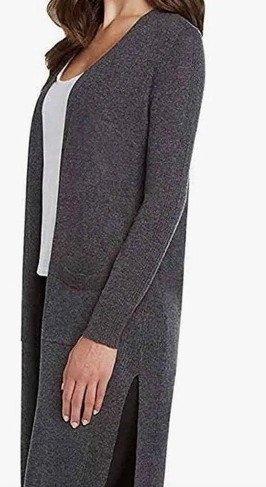 Matty M Gray Ribbed Knit Open Front Duster Sweater M - Image 6