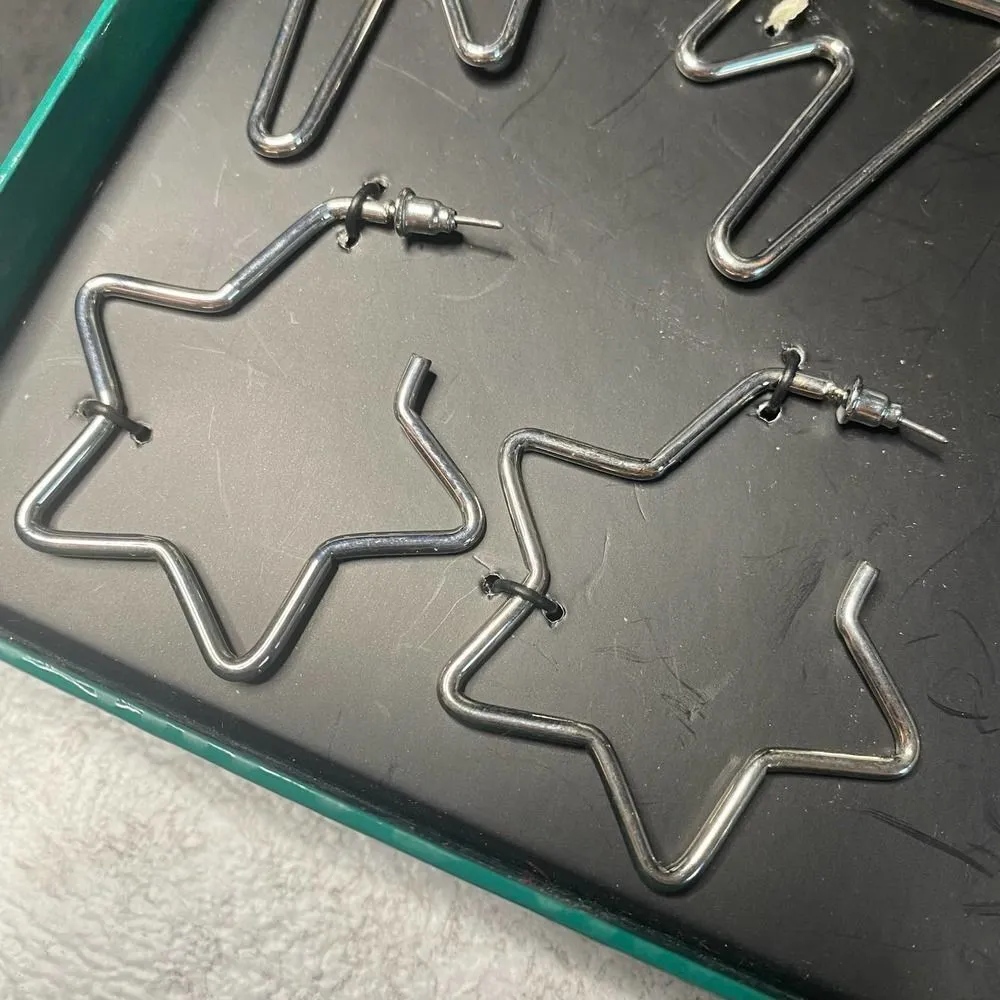 Steve Madden Silvertone Pavé Star Hoop Earrings Bracelet Jewelry Gift Set New - Image 5