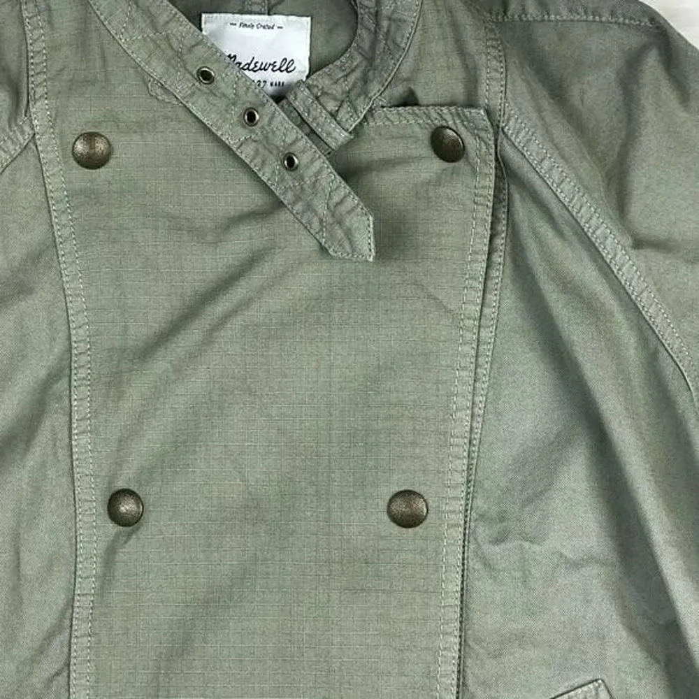 Madewell Short Sleeve Moto Jacket size XS/S Green Khaki Utility Oversized Sahara - Image 6
