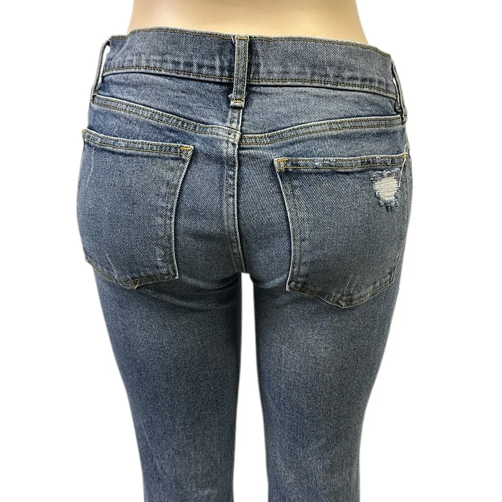 Gap Patchwork Destroyed Patchwork Denim Raw Hem Crop Straight Blue Jeans 27 - Image 6