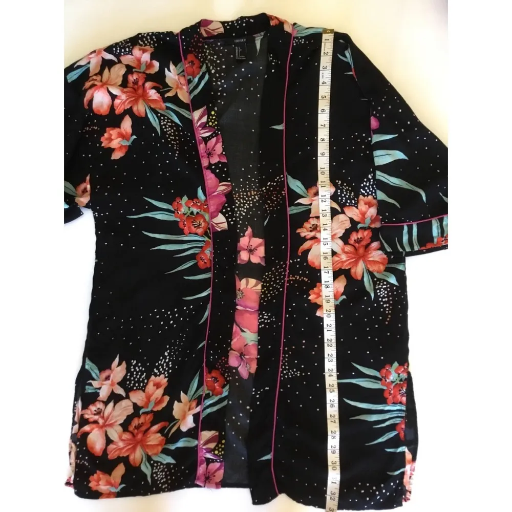 Forever 21 Tropical Floral Print Design Kimono Sz L Women - Image 5