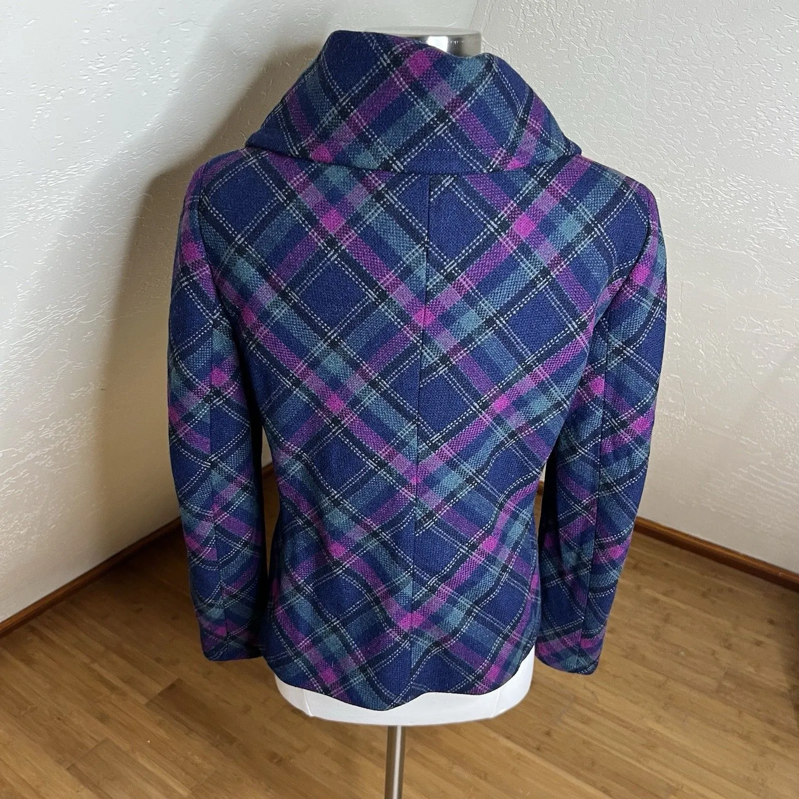 Talbots Pea Coat Womens 8 Plaid Wool Multicolor Shawl Collar Button Front Twee - Image 11