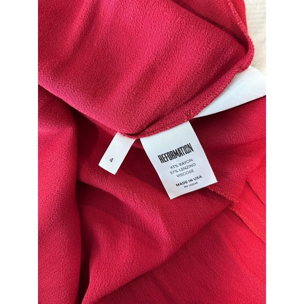 Reformation Womens Dress Red Mini V Neck Tie Neck Pockets Long Sleeve Size 4 - Image 10