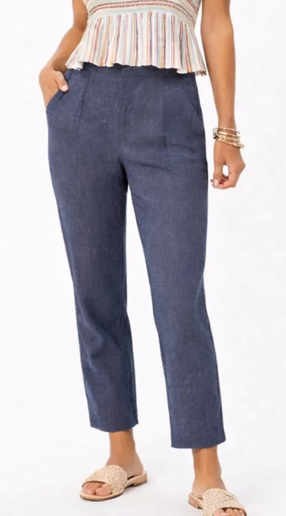 7115 by Szeki 100% Linen Pleated Trousers Pants Women’s Size Small Relaxed Fit Blue - Image 1