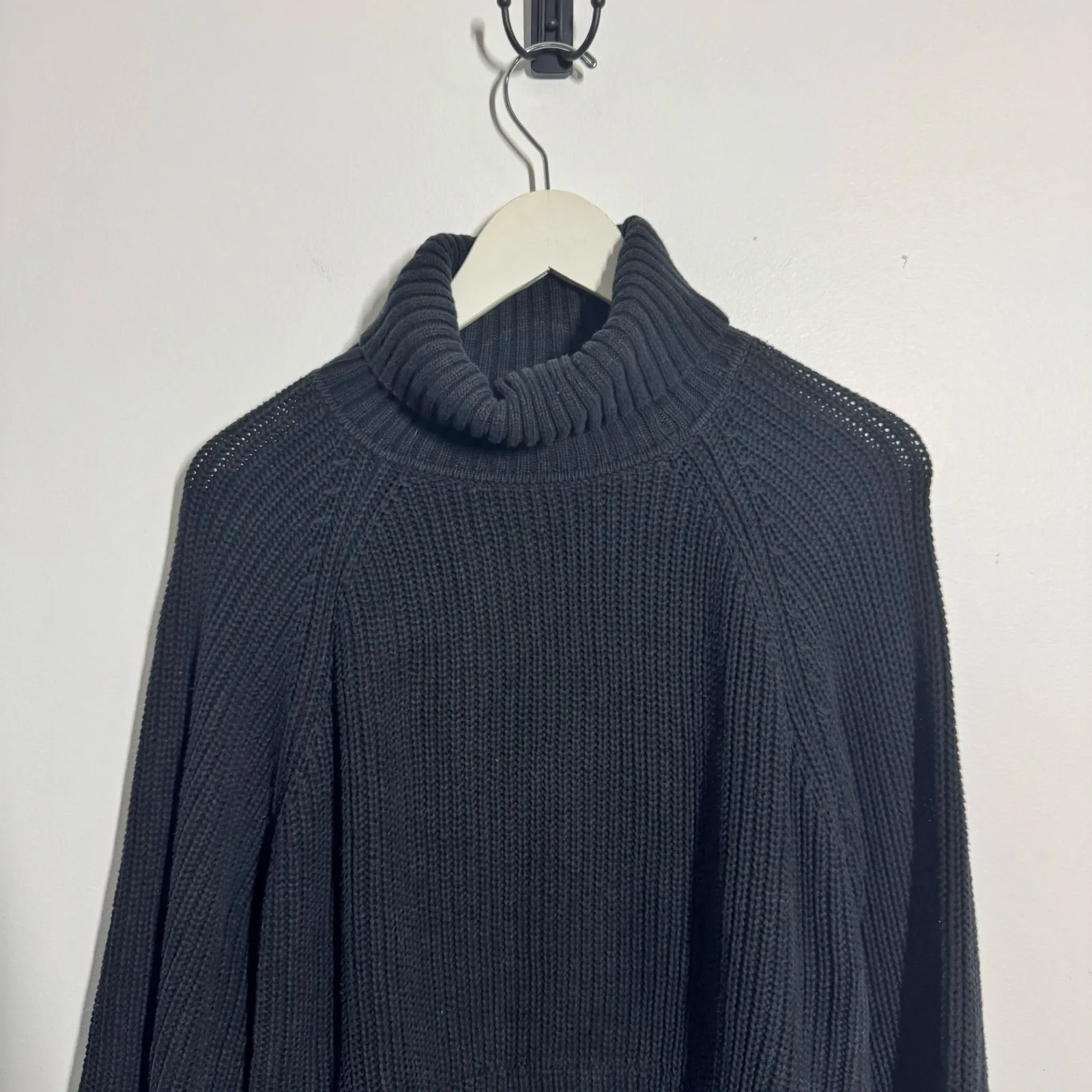 UGG Sweater Women S Black Knit Kangaroo Pocket Minimal Modest Boho Tunic Turtle - Image 3