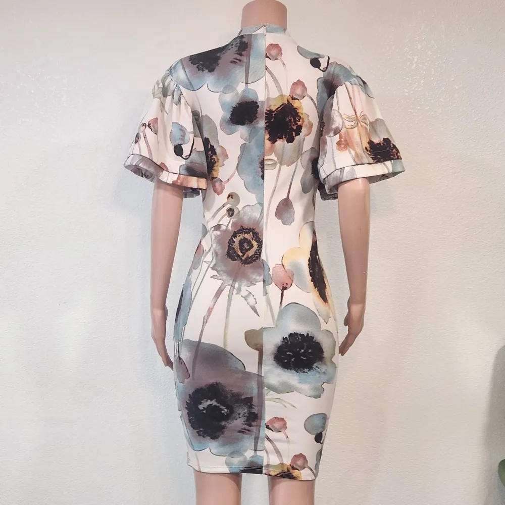 Auditions Floral Poofy Sleeve Sheath Dress Sz M - Image 7