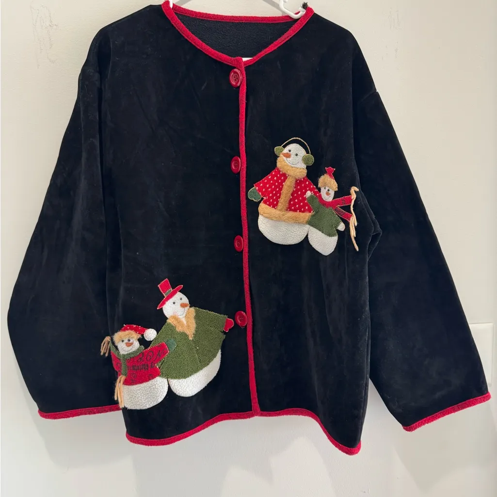 Vintage Christmas Cardigan with Snowman embroidery. One size. Black Size undefined - Image 2