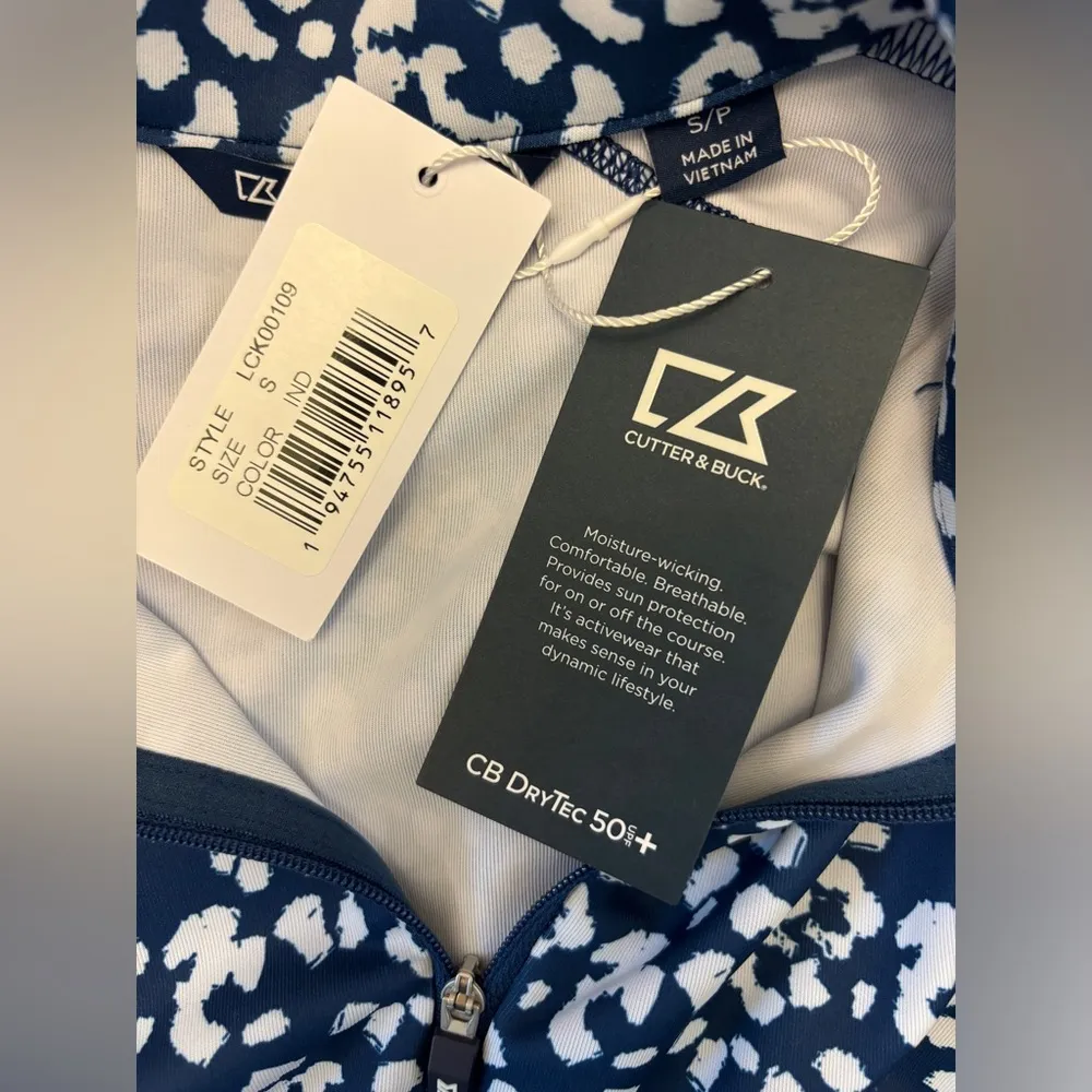 Cutter & Buck Shirt Women's S Blue Indigo Abstract Half Zip Long Sleeve UV 50+ - Image 6