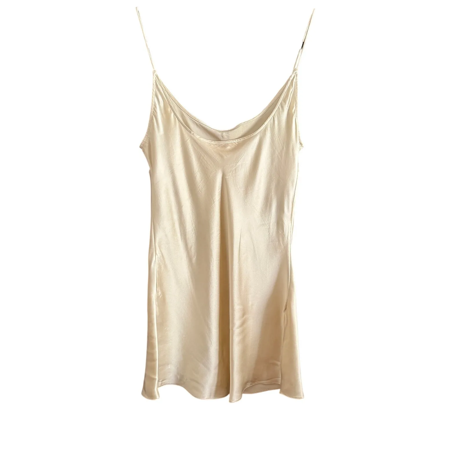 Y2K Vintage FLORES & FLORES | Cream Silk Long line camisole Tank Side vents | 6 Tan - Image 2