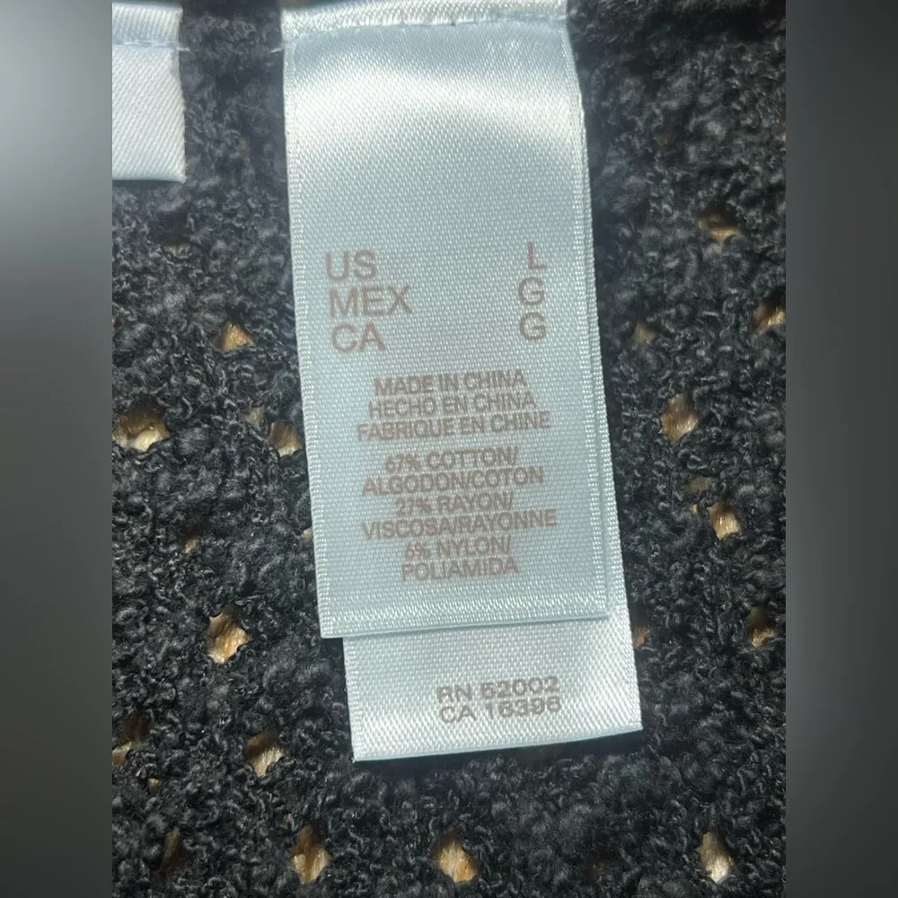 Vintage Women's Black Crotchet Knit Cardigan, Size L - Image 8