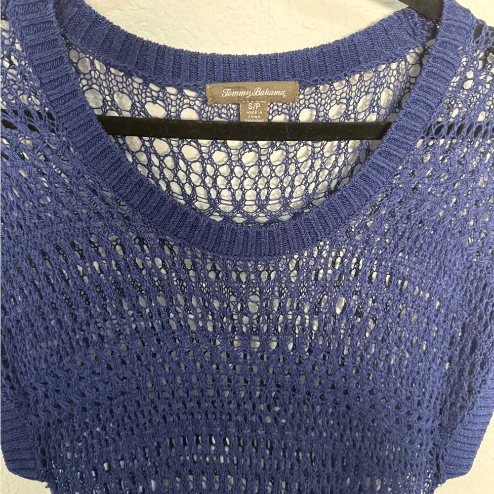 Tommy Bahama Navy Blue Crochet Open Knit Pullover
Sweater Tunic Small - Image 3