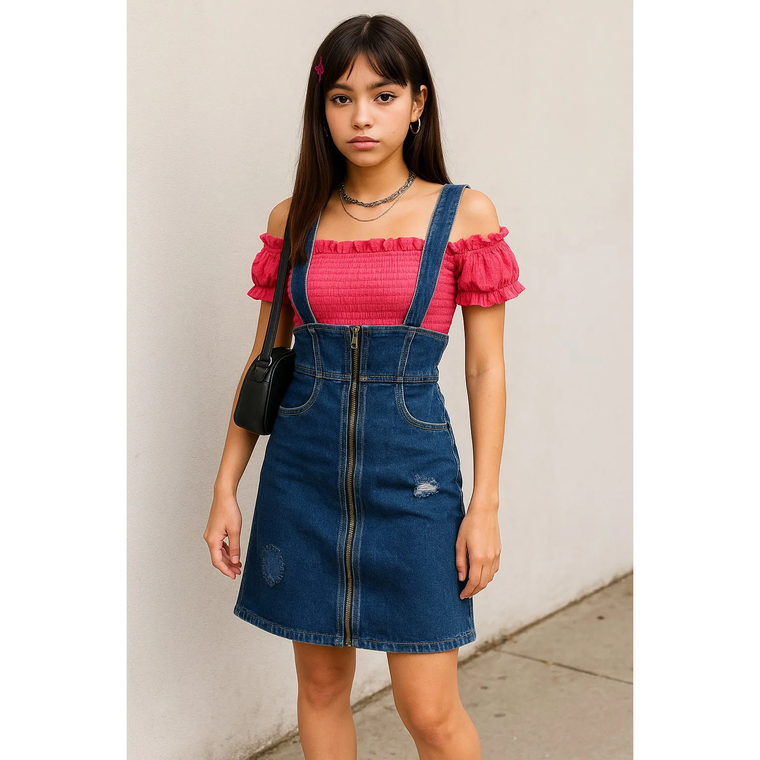 Y2K Miss Sixty Retro Vintage Denim Overall Skirt Dress Patchwork Small Blue 90s - Image 12