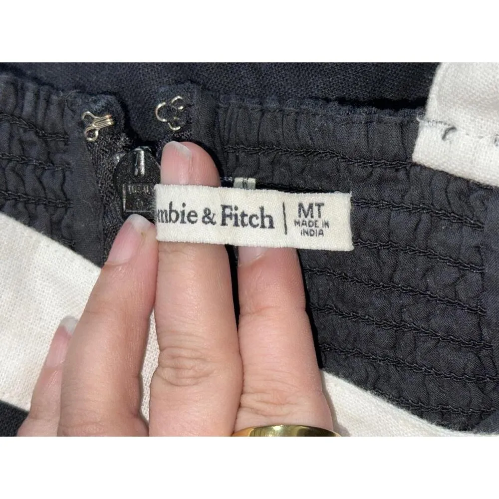 Abercrombie & Fitch Black White Linen Sleeveless Sundress Mini Dress Size Medium - Image 4