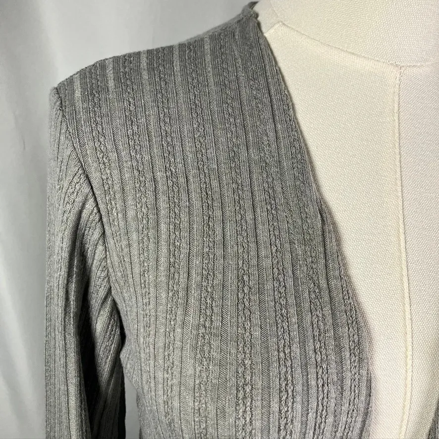 Blu Pepper Women's Gray Ribbed Knit‎ Cardigan Long Sleeve Pockets Size M - Image 2