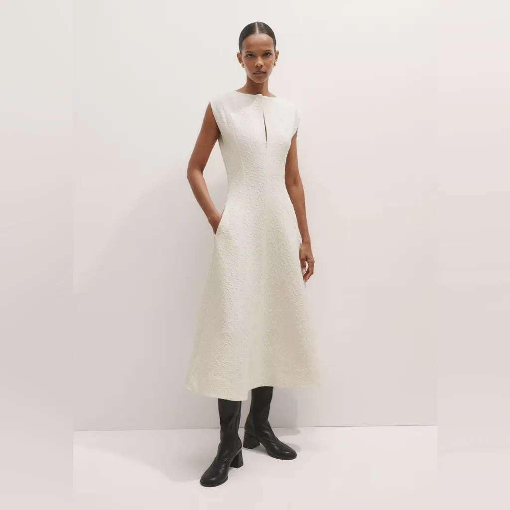 ME+EM Textured Midi Dress White Size 4 - Image 2