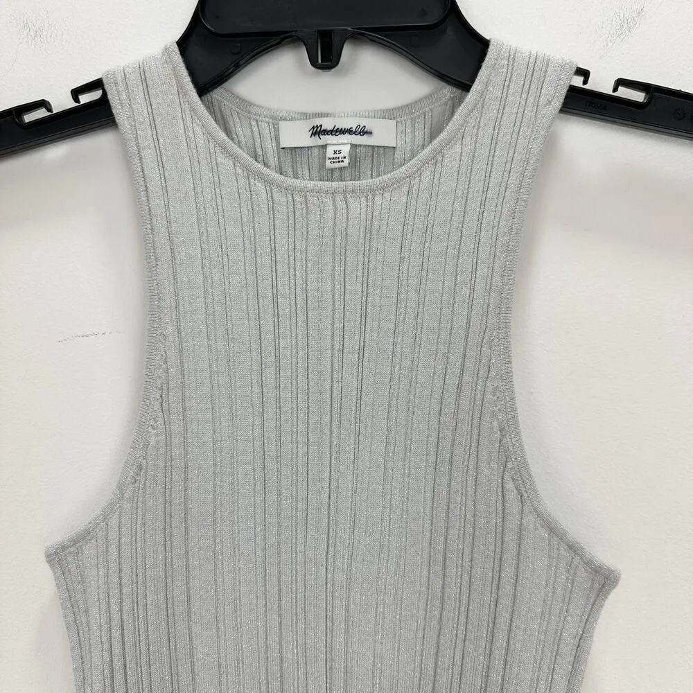 Madewell The Signature Shimmer Knit Cutaway Sweater Tank Ribbed Gray XS NWT - Image 9