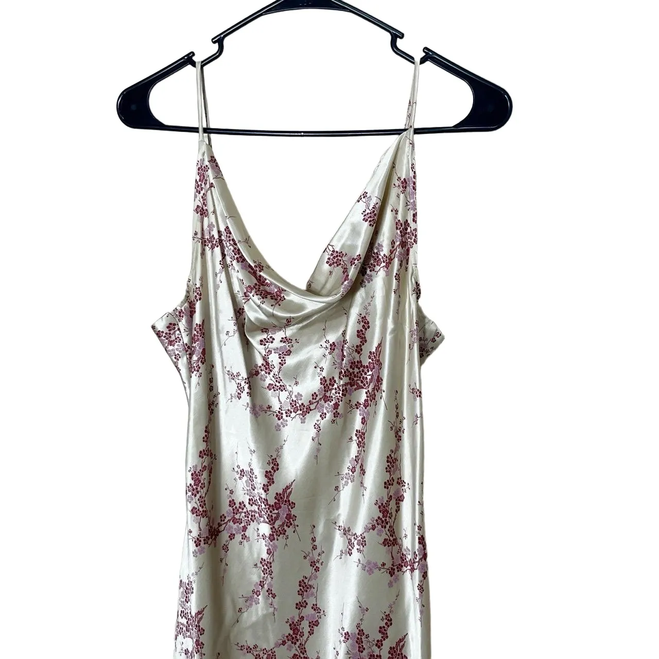 Breaking Loose Y2K Vintage‎ Satin Floral Pattern Cowl Neck Dress Womens 7/8 Gold - Image 2