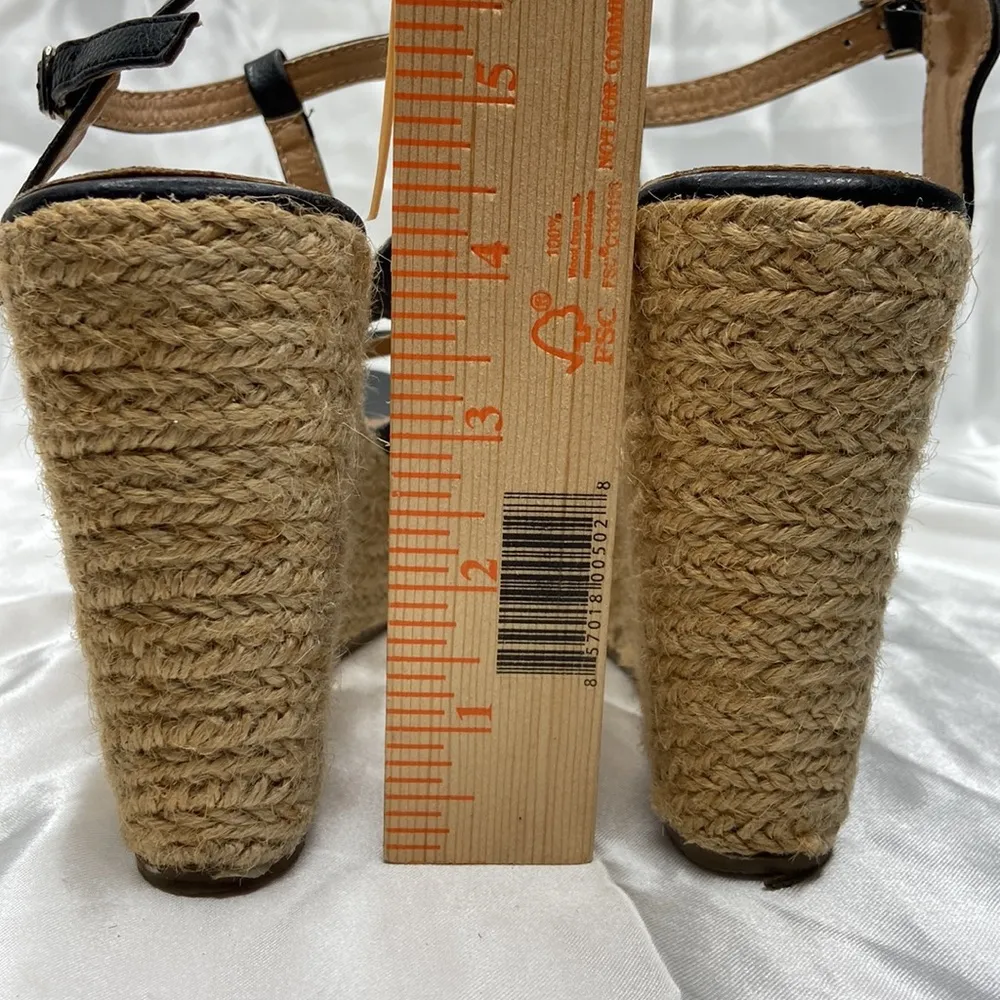 KRUSH Women’s Black Woven Strappy Open Toe Wedge Platform Sandals Size 6 - Image 13