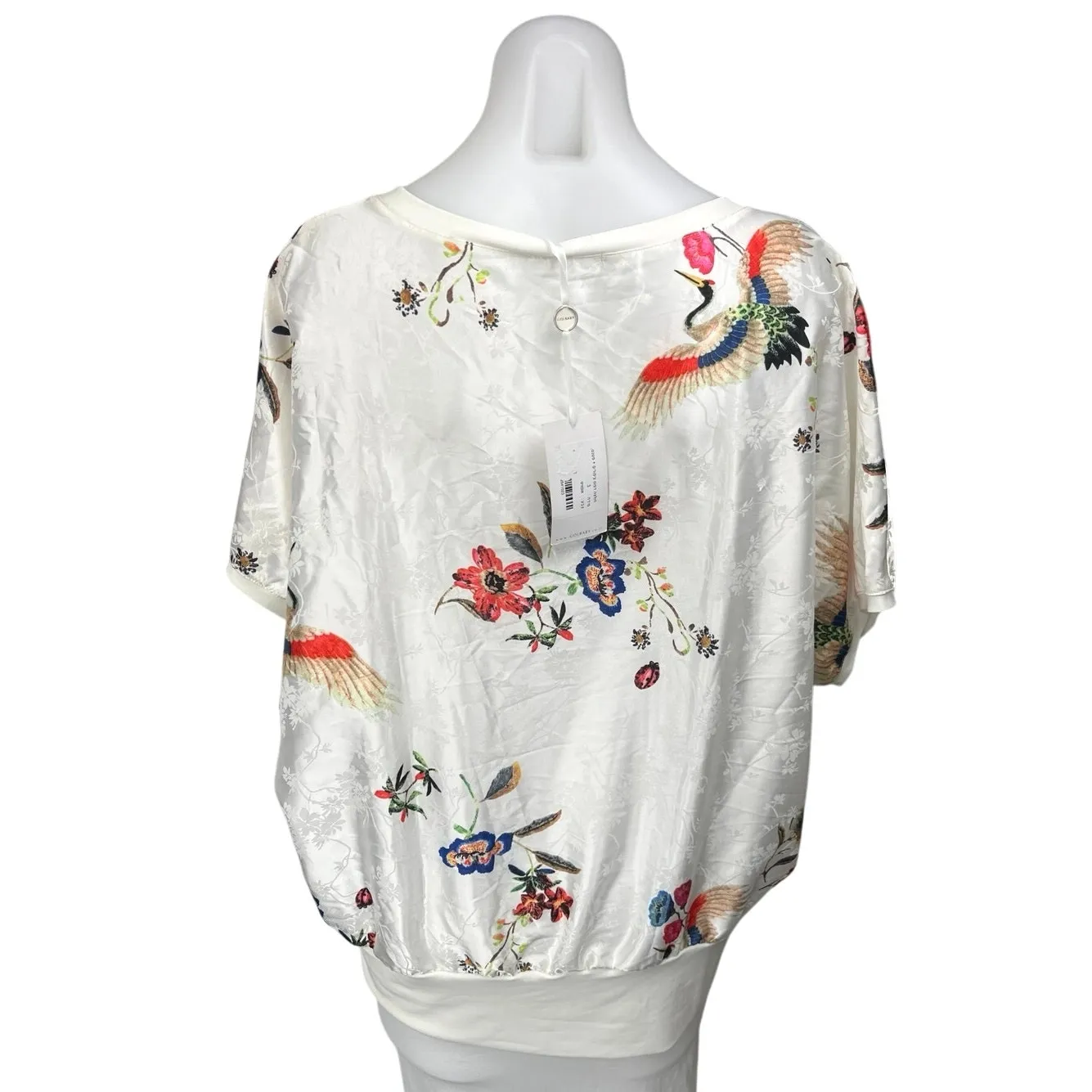NEW Golbary Floral Silk Satin Jacquard Floral Short Sleeve V Neck Blouse Top 3 White Size undefined - Image 2