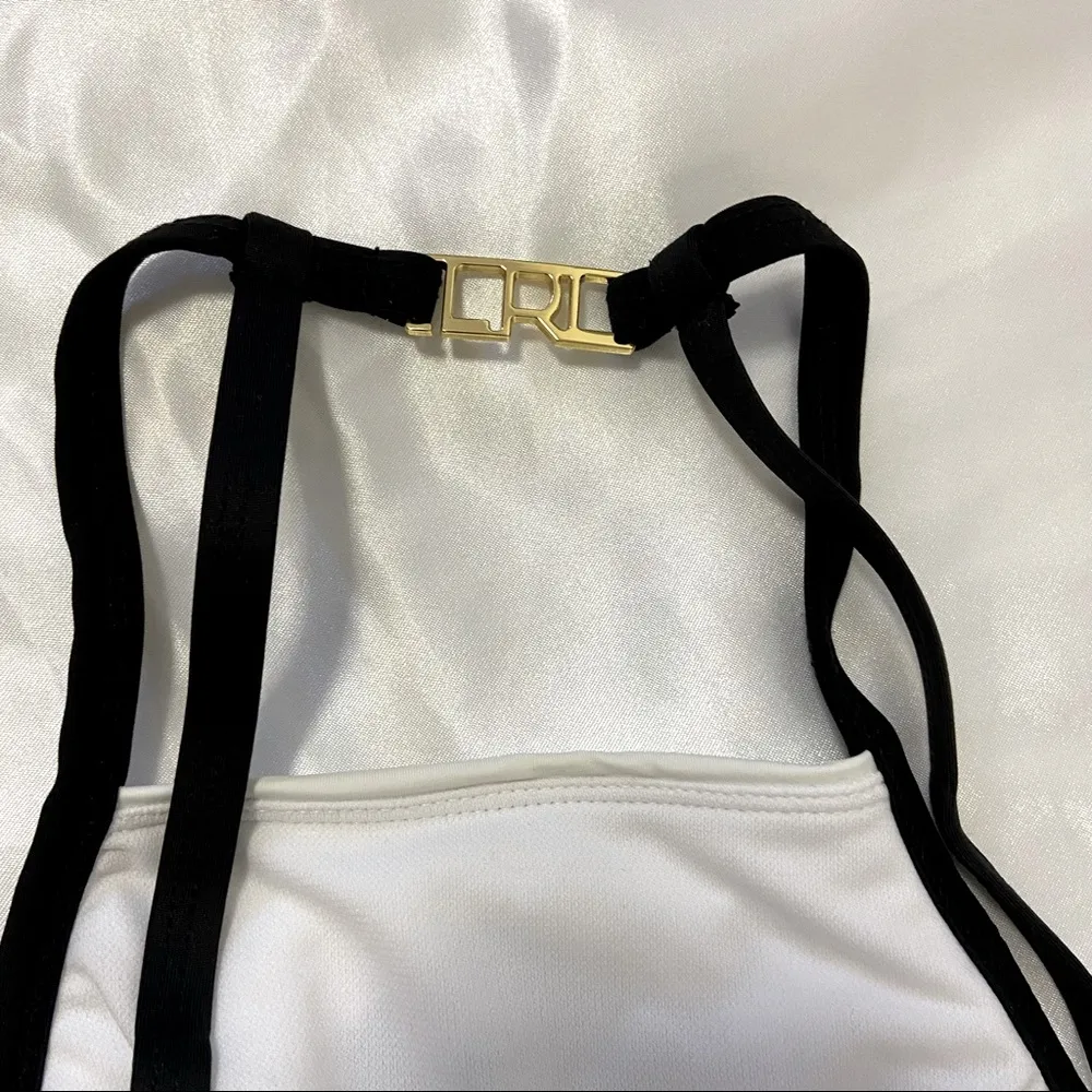 LAUREN  Chevron High Neck Logo Swimsuit One Piece - Image 7