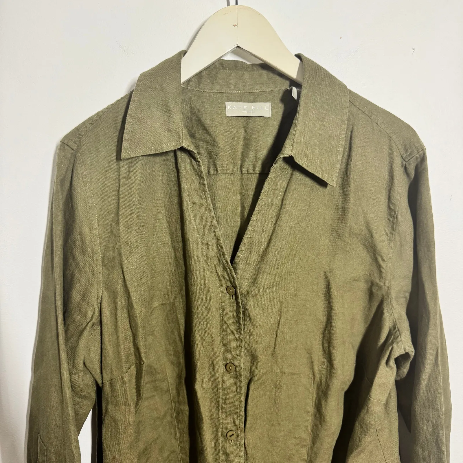 Kate Hill Top Women 16W Olive Green 100% Linen Lagenlook Minimal Modest Coastal - Image 3