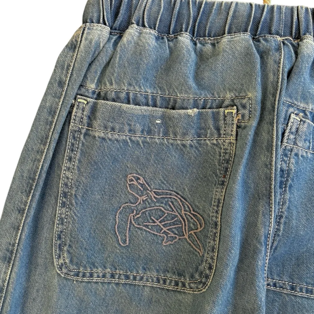 EUC Anthropologie Pilcro Blue Beach Cottage Tie Waist Embroidered Jeans Size XS - Image 10