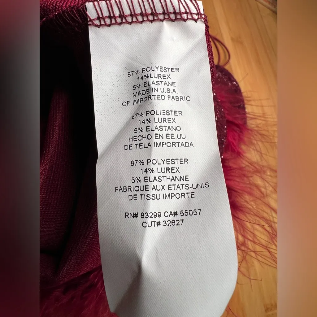 Jump Apparel Women’s Metallic Feather Trim Spaghetti Straps Wine Minidress|Sz:XL Red - Image 14