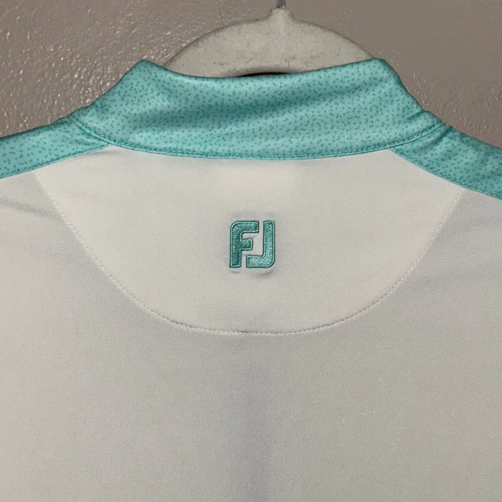 FootJoy Women's White and Light Blue Muscle Tee - Image 5