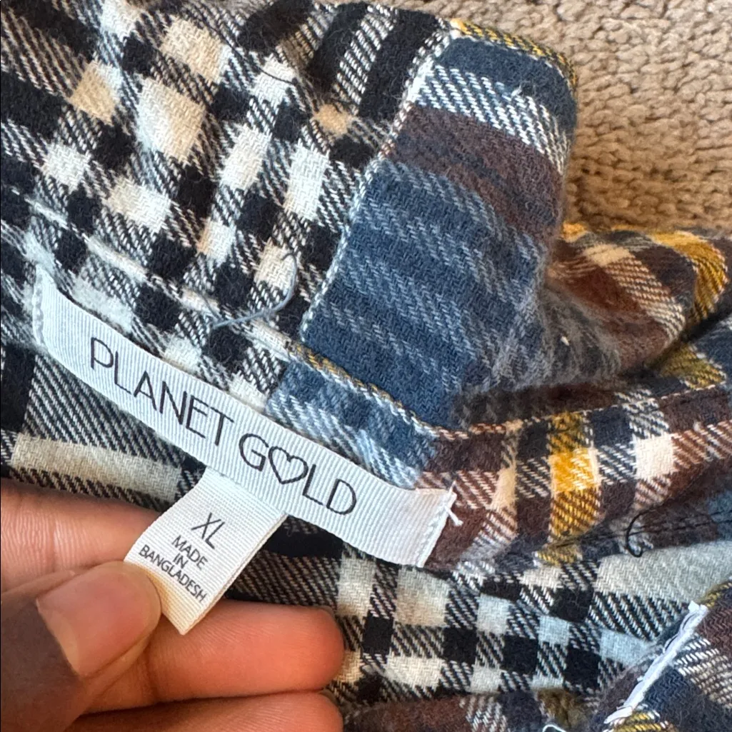 Planet Gold Plaid Button Down Crop Flannel Top SIZE XL - Image 3