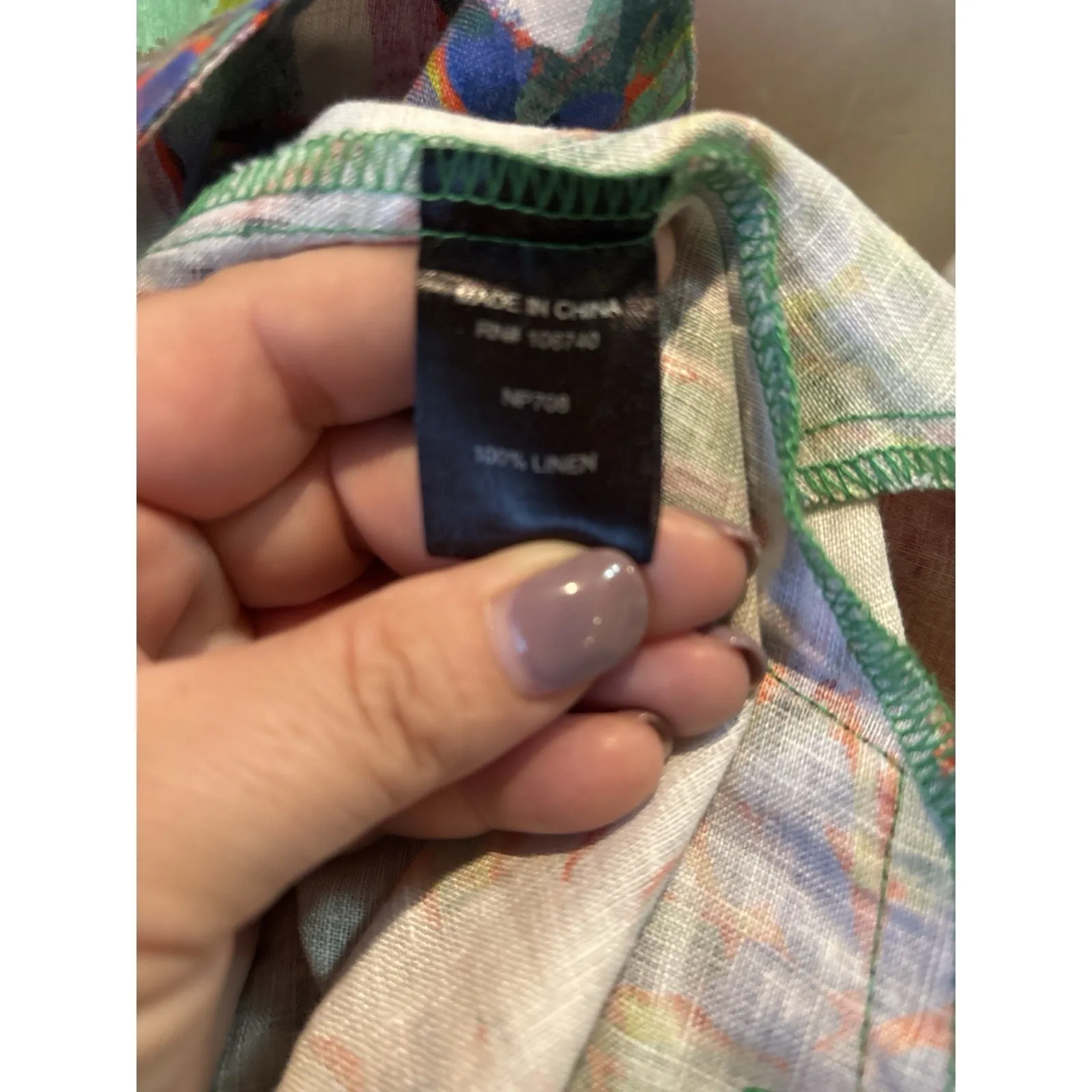 Claire Desjardins Linen Sleeveless Tunic Dress Floral Art Print Pockets Large - Image 8