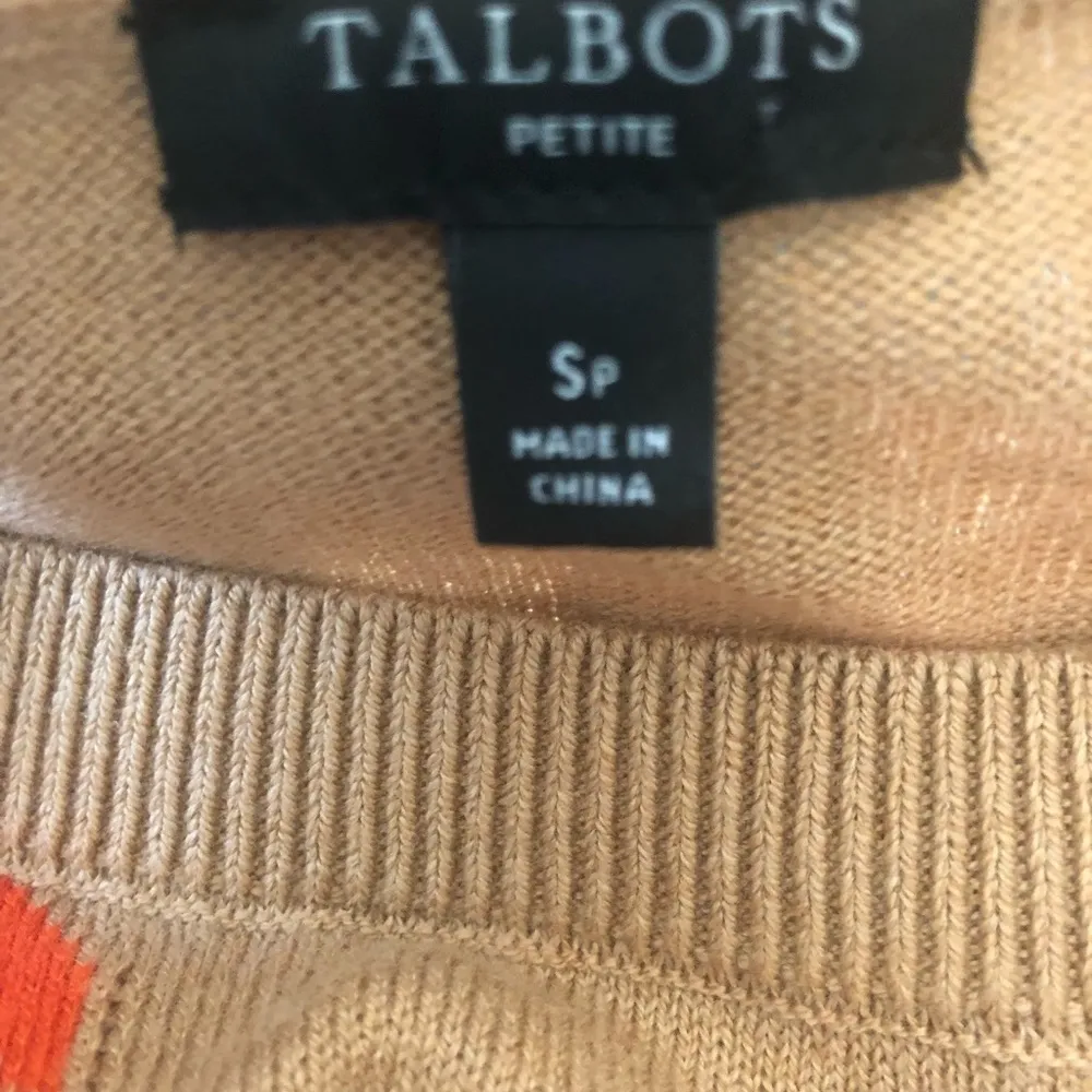Talbots Pullover Jacquard Crewneck Sweater Sz. PS Tan Red Cotton Stretch - Image 6