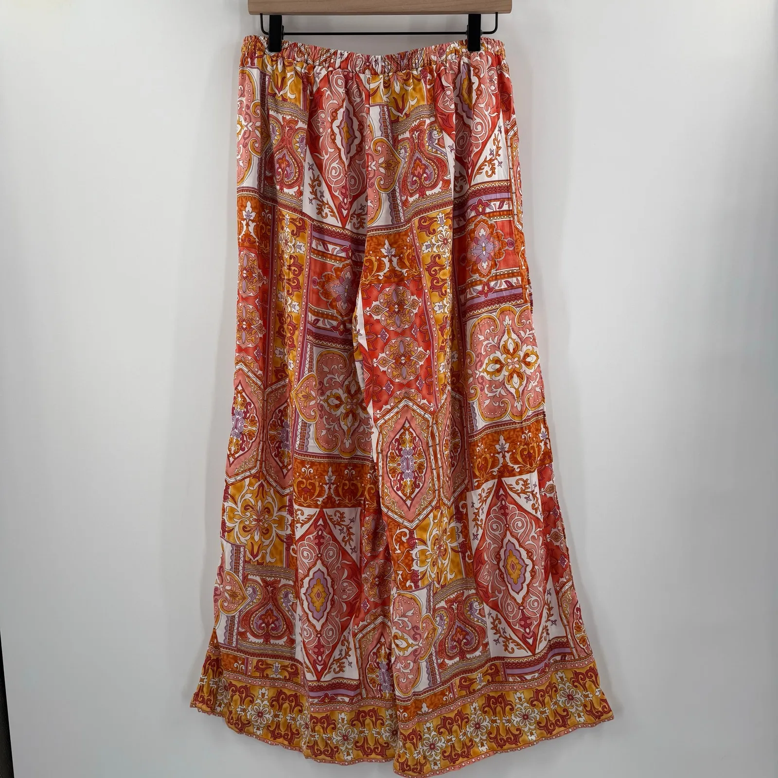 Haute Hippie Pants Size Medium Tropical Patchwork Wide Leg Palazzo Resort Travel - Image 2