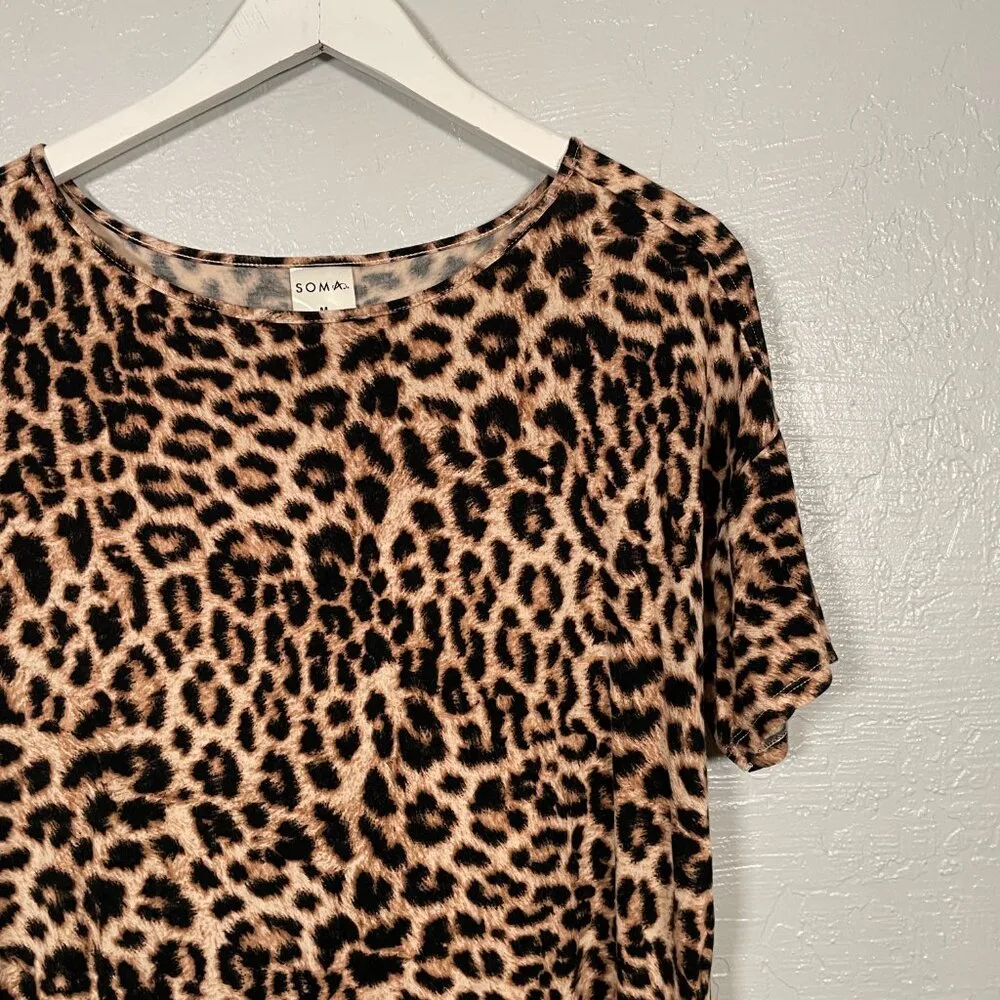 Soma Intimates Women M Animal Leopard Print Pajama Shirt Top Loungewear Cozy - Image 3