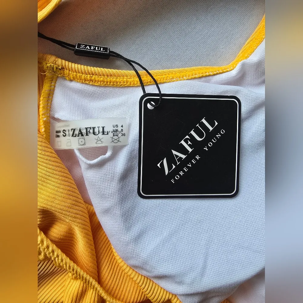 Zaful Women's Tie Knot Front Ribbed High Waist Cut Out One Piece Swimsuit Size S - Image 6