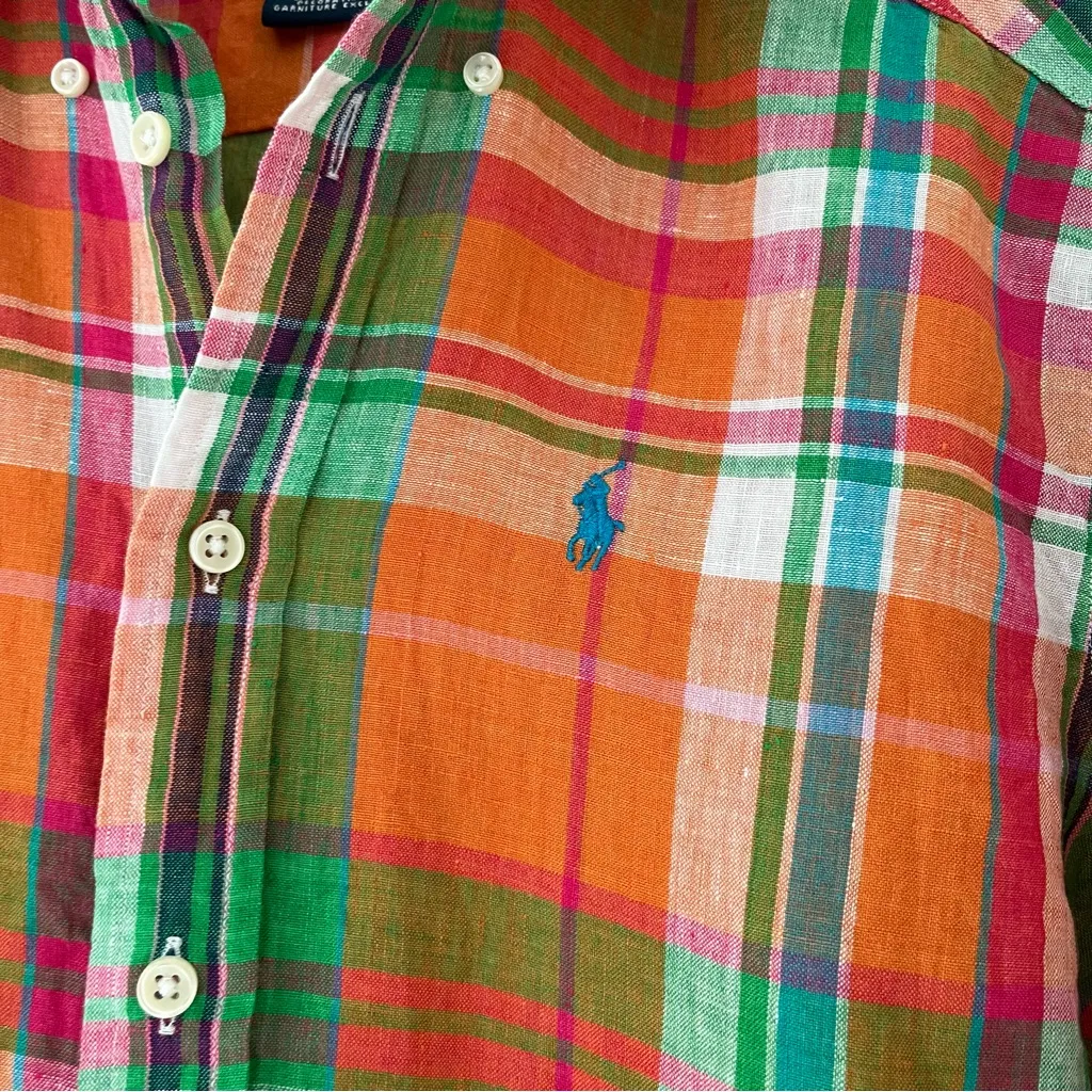 Ralph Lauren Sport Madras Plaid Linen Shirt Size 2 - Image 2