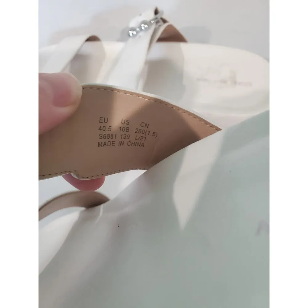 Stuart Weitzman Joni Sandal White Slide Flats Silver Buckle size10.s59 - Image 4