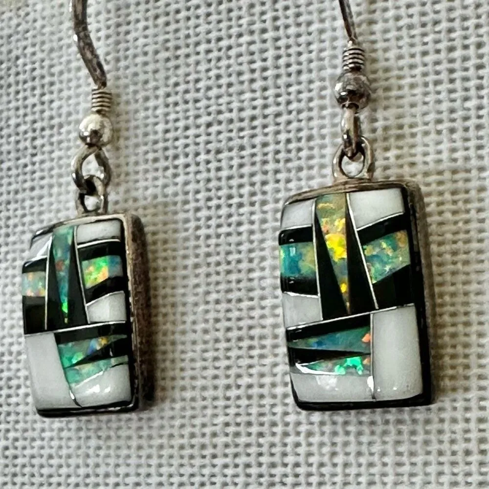Sterling silver multi stone Inlay Earrings - Image 2