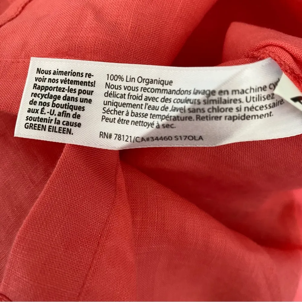 Eileen Fisher Organic Linen Collarless Button Down Shirt size Petite Small PS - Image 5