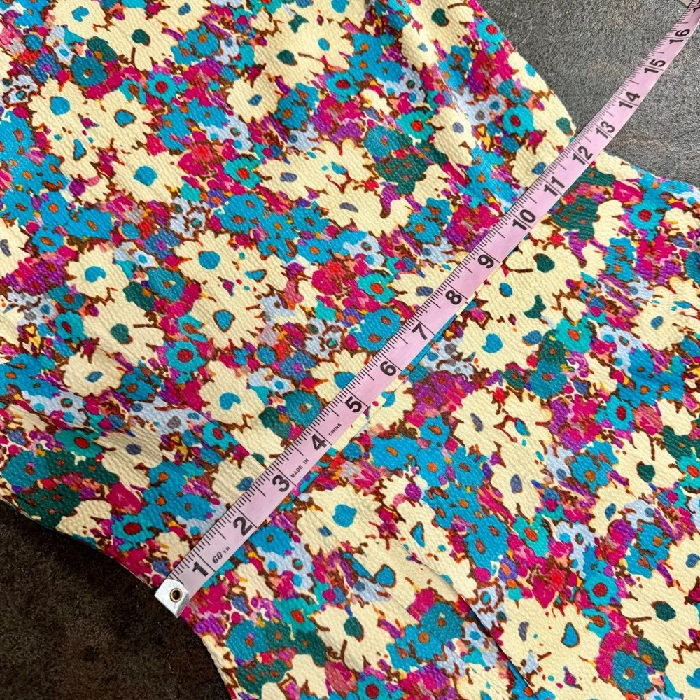 Stine Goya Jasper Daisy Field Teal Multicolor Floral 3/4 Sleeve Mini Dress Small Pink - Image 9