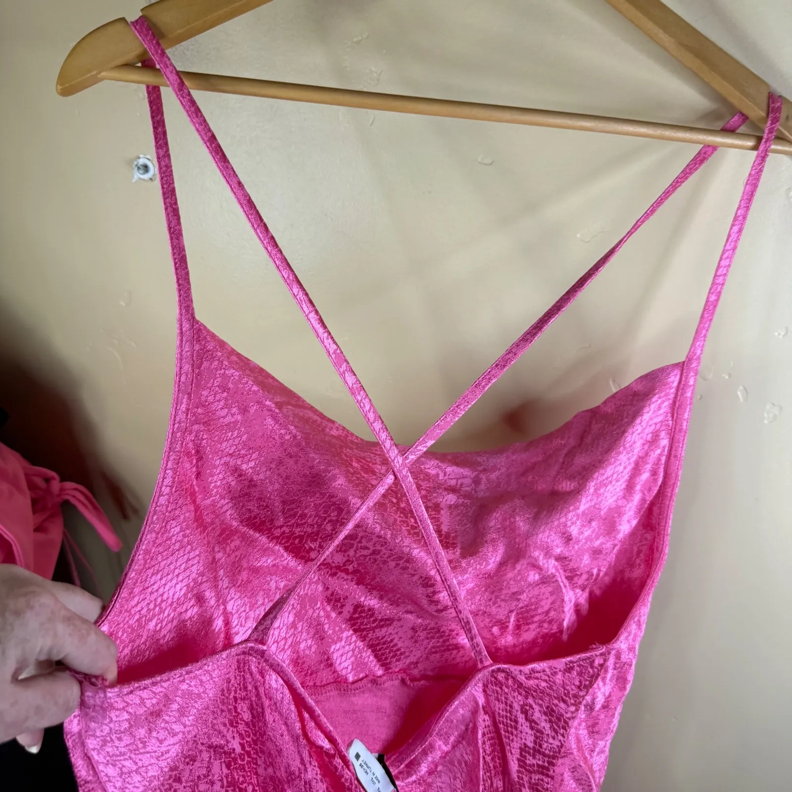 ZARA Pink Snakeskin Cowl Neck Slip Dress Spaghetti Straps Backless L Coquette - Image 6