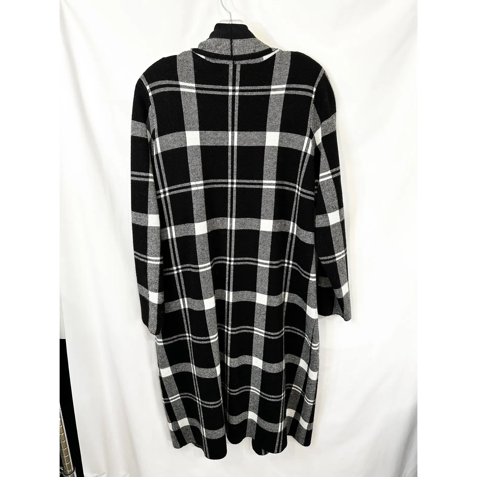 Adrienne Vittadini Plus size 1X Long Cardigan Sweater Plaid Open Front Black D - Image 3