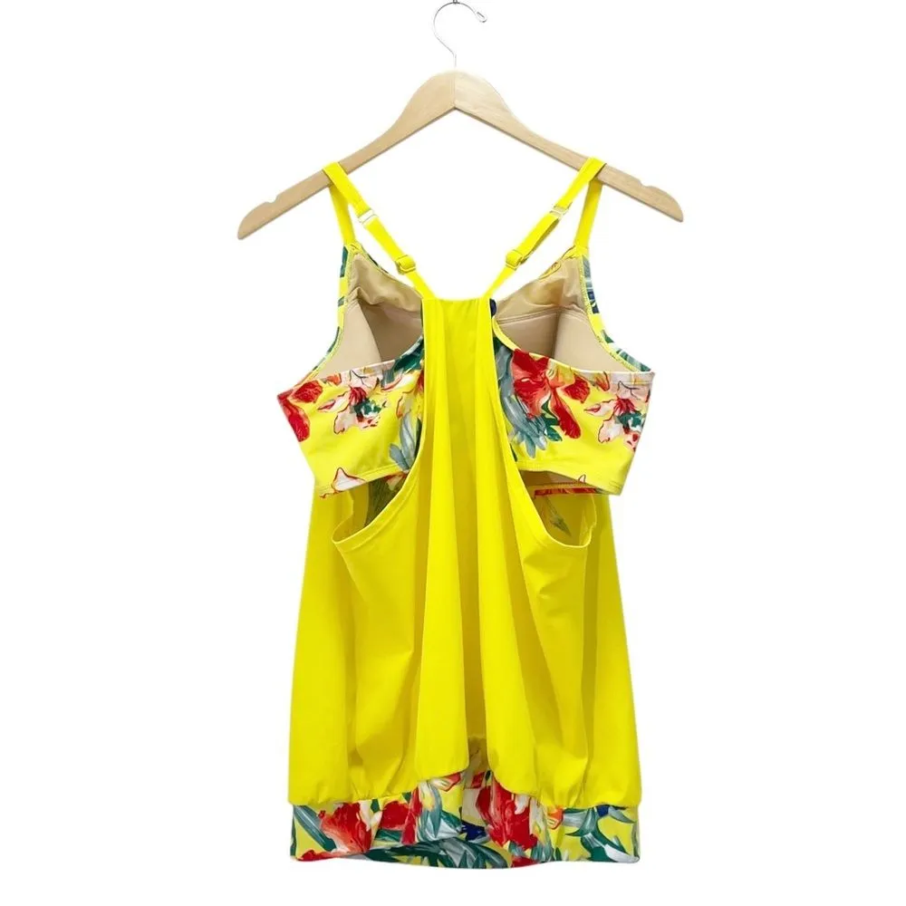 NWT SWIM by Cacique Yellow Floral Blouson Tankini & Bikini Bottom Set Size 14/16 - Image 4