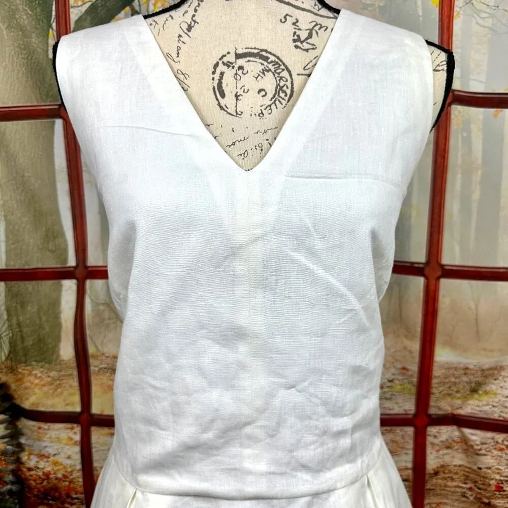 Socapri 100% Flax White Midi Dress Ivory Made in Italy 46 (10 us) - Image 6