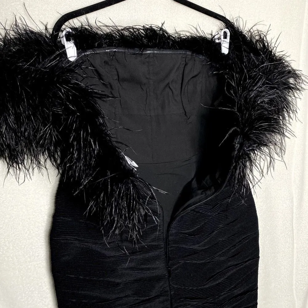 Rachel Gilbert Strapless Feather Trim Zion Mini Dress Black Size 10 Bodycon New - Image 9
